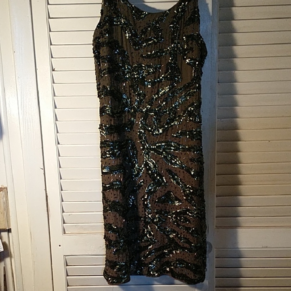 Alice & Olivia green Sequin silk dress thin straps pull on sz XS/ small